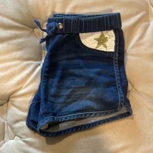 Fake Denim Shorts With Cute Star Pockets; Size 7/8